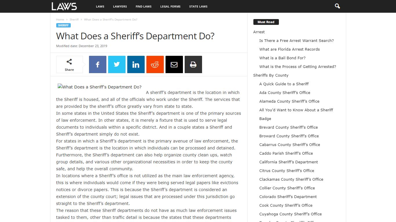 What Does a Sheriff's Department Do? - Police - LAWS.com